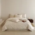 Cotton linen embossed jacquard bedding set variant, beige minimalist style soft and durable. - Autumn Leaf Rhyme / 1.2m Flat Sheet 3-Piece Set