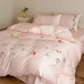 Rosa Baumwolle Bettwäsche Set mit Blumen Stickerei gemütliche Bettwaren für Schlafzimmer - [Bettlaken-Stil] 0,9 m 3-teiliges Set - Bettbezug 155 x 210 / Trunkener Blumenschatten - Rosa