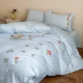 Hellblaue Baumwoll Bettwäsche im Set, wunderschön floral bestickter Bettbezug und Kissen. - [Bettlaken-Stil] 0,9 m 3-teiliges Set - Bettbezug 155 x 210 / Blumenschatten - Blau