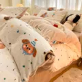 Thickened milk velvet 4-piece bedding set winter warm coral fleece duvet cover bed sheet - Dotted Bear Cubs