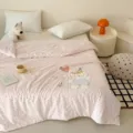 Pink cartoon embroidered washable cotton summer quilt for bedroom, soft and cozy bedding. - Balloon Grey Cat