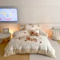 Cozy long-staple cotton bedding set with cute horse embroidery, soft and durable for warm bedroom. - 1.2m Bed Sheet 3-Piece Set