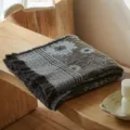 Vintage cotton jacquard throw blanket with fringe, retro sofa blanket for home office nap. - Blooming Aspirations (Coffee)