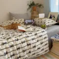 Chic σετ κλινοσκεπασμάτων από βαμβάκι με τύπωμα φιόγκου, απαλό σετ 4 τεμαχίων. - Κορδέλα Φιόγκος - Μαύρο / Σετ 3 τεμαχίων σεντόνι 1,2 m