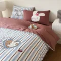 Baumwolle Cartoon Bettwäsche Set 4-teilig Gestreiftes Kaninchen Bettbezug Laken Zimmer - Herz Hase / [Betttuch-Stil] 0,9 m 3er-Set - Bettbezug 150x200