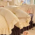 French Style Polka Dot Ruffled Bedding Set in Beige Cotton Feel Four Piece Bed Cover - Serene Moments / 200*230 Single Duvet Cover