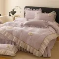French lace milk velvet bedspread set, elegant purple quilted duvet cover for cozy bedroom. - Ruixiang - Light Purple / [Bedspread Style] 1.5m 4-Piece Set - Duvet Cover 200x230