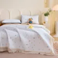 French vintage cream style cotton double-layer gauze quilted bed cover 3-piece set variant - Cute Forest - Blue