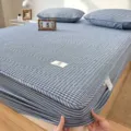Blaues kariertes reinem Baumwolle gewaschenes Bettlaken weich atmungsaktive Bettwaesche - Gesteppte Ausführung - Blaue schmale Streifen / Ein Paar Kissenbezüge 48x74 cm
