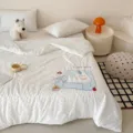 Washed cotton summer quilt with cute cartoon embroidery and polka dot design for bedroom. - Sofa Dog