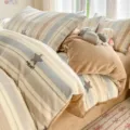 Striped milk velvet bedding set variant, winter thick warm coral fleece duvet cover sheet. - Star Rhythm