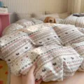 Juego de funda de edredón de gasa doble de algodón puro suave y fresca elegante - Cachorro latido / Par de fundas de almohada de 48x74cm