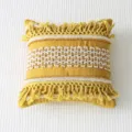 Hermosas fundas de cojín copetudas amarillas bohemias con borlas para sofá cama y decoración - Funda de Almohada Individual (Sin Núcleo de Almohada) / Yuna (cuadrado)