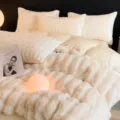 Winter thickened rabbit hair milk fleece 4-piece bedding set, cozy soft cream bed sheet. - Rabbit Wool - Warm White