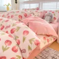 Thickened milk velvet four-piece bedding set, winter warm coral fleece quilt cover and bedsheet. - Cute Bunny Duoduo
