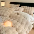 Thickened faux fur fleece bedding set, winter warm plush duvet cover and bed sheet variant. - Rabbit Wool - Beige