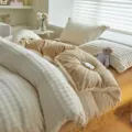 Thickened plush milk fleece bedding set autumn winter warm duvet cover pillowcases beige khaki - White and Camel / 2.0m Flat Sheet Four Piece Set