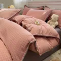 Ροζ καρό βαμβακερό σετ κλινοσκεπασμάτων παπλωματοθήκη σεντόνι μαξιλαροθήκες ζεστό - Suge καρό - Γκρι ροζ / Σετ 3 τεμαχίων σεντόνι 1,2 m
