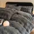 Grey Thickened Rabbit Fur Milk Velvet Bedding Set Warm Winter Duvet Cover and Pillowcases - Rabbit Wool - Dark Gray