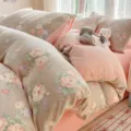 Cozy milk velvet bedding set variant, winter thickened coral fleece duvet cover and sheet. - Flower Charm Rose