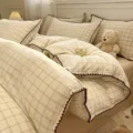 Juego cama cuadros algodon, funda nordica fundas almohada encaje marron, textil hogar. - Suge - marrón castaña