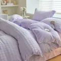 Thickened warm rabbit fleece winter bedding set soft milk velvet quilt cover fitted sheet - Soft Purple / 2.0m Flat Sheet Four Piece Set