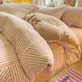 Winter thickened milk velvet four piece set geometric striped bed sheet cover set - Japanese Style