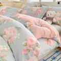 Ins style cotton duvet cover with pink floral pattern, soft single bed sheet for winter. - Radiant Times