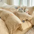 Milk velvet winter thick plush bedding set, beige colorway with cute pumpkin embroidery. - Melon Fragrant