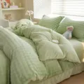 Completo lenzuola in peluche spesso invernale caldo copripiumino lenzuola con angoli federe - Verde matcha / Set da 4 pezzi con lenzuolo 2.0m