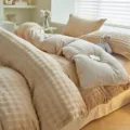 Set lenzuola invernali in peluche spesso, copripiumino morbido in velluto di latte colore cammello. - Cammello e bianco / Set da 4 pezzi con lenzuolo 2.0m