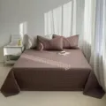 Juego de colcha acolchada de algodón con patrón circular antideslizante para dormitorio acogedor. - Fundas de almohada 48x74 cm (par) / Lunares chocolate