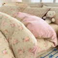 Cozy pastoral floral cotton duvet cover single piece vintage pink bedding set winter - Du Ruo