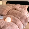 Fluffy plush winter warm bedding set thick coral velvet duvet cover soft cozy pink design - Upgraded Long Rabbit Wool - Dusty Rose