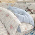 Ins style cotton duvet cover set with classic blue white stripes and pink floral pattern. - Sea Salt Flower Sea