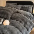 Dark grey plush milk velvet bedding set, winter thick faux rabbit fur duvet cover and bed sheet. - Upgraded Long Rabbit Wool - Dark Gray
