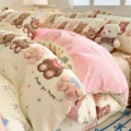 Cute bear print cotton duvet cover set, soft cozy winter bed sheet for home room decor. - Romantic Bear