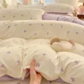 Cozy and soft printed cotton-feel bedding set with cute purple bow design for bedroom decor. - Dreamy Purple / Pair of 48x74cm Pillowcases