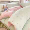 Minzgrün Rosa Baumwolle 4-teiliges Bettwäsche Set süßes Cartoon Kaninchen Druck Bettbezug - Regenbogen Hase / 120x150cm Einzelner Bettbezug