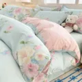 Ins style cotton duvet cover single floral bedding set with sweet pink and blue floral print. - Delicate Flower Dream