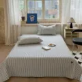 Colcha acolchada de algodón a rayas, juego de tres piezas de estilo coreano acogedor para dormitorio. - Cereza a Rayas / Colcha individual de 200x230cm