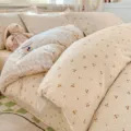 Cozy cotton bed sheet duvet cover set with sweet cherry and plaid print for bedroom decor. - Embroidered Tide Sound / 120x150cm Single Duvet Cover