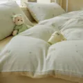 Green striped cotton duvet cover bedding set with cute bear print for bedroom decor. - Buding Dog / 150x200cm Single Duvet Cover