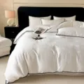 Parure de lit 4 pièces en coton blanc avec passepoil noir et broderie florale délicate. - [Style drap plat] Ensemble 3 pièces 0,9 m - housse de couette 150x200 / Citron précoce - blanc