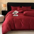 Parure de lit rouge luxueux avec motif jacquard subtil pour une chambre élégante. - [Style drap plat] Ensemble 3 pièces 0,9 m - housse de couette 150x200 / Citron précoce - rouge