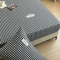 Schwarzes kariertes Spannbettlaken und Kissenbezug Set aus Baumwolle für das Schlafzimmer. - Schwarz-Weiß Kariert / 90*200 cm +15 cm