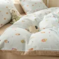 Cotton double-layer gauze duvet cover set with cute cartoon print, breathable soft bedding. - Fabric Pixie / 150x200cm Single Duvet Cover