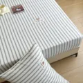 Katoenen gewassen gestreept hoeslaken set met beren patch, zacht studenten beddengoed. - Nohara - Blauw