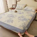 Gestepptes Spannbetttuch dicke gewaschene Baumwolle Blumen bedruckt blaue Variante Bettwäsche - Magische Farbe - Lanting Xu / Kissenbezüge Paar