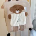 Cartoon bear milk velvet thick winter quilt with plush balls for cozy bedroom warm sleep - Toothbrush Bear / 120*150cm Spring & Autumn Quilt - 2.3 Jin